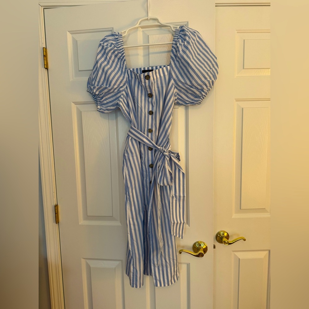 JCrew midi Dress size small blue and white striped cotton